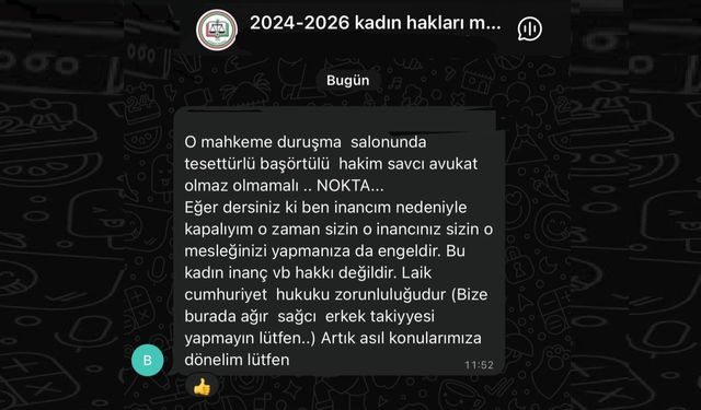 Baro'nun WhatsApp grubunda "başörtülü avukat olmaz" mesajı!