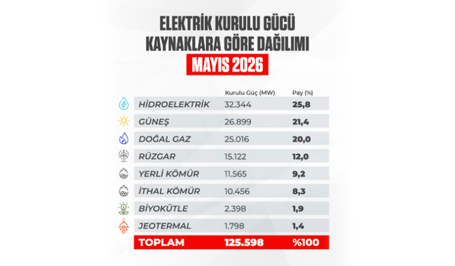 Türkiye'nin elektrik kurulu gücü 125 bin megavata yükseldi