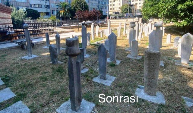 Haydarhane Camii Haziresi’ndeki mezar taşları onarıldı