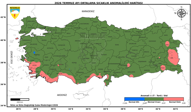 Temmuz'da sıcaklık ortalaması mevsim normallerinde ölçüldü