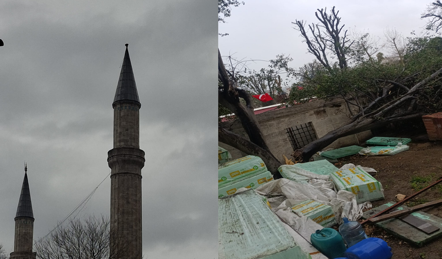 Şiddetli rüzgar Ayasofya minaresinin alemini uçurdu