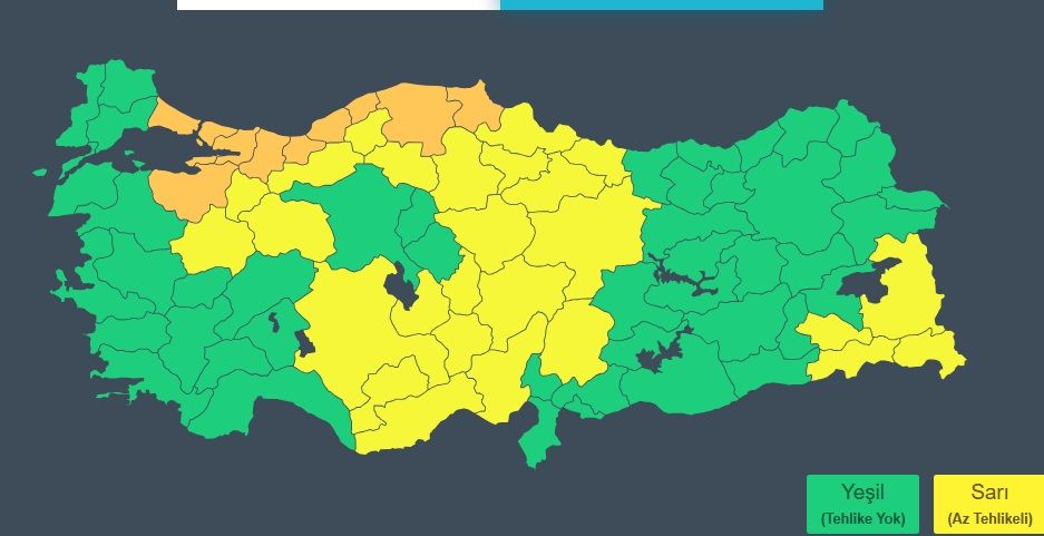 Turuncu uyarı verilen il sayısı 10'a yükseldi